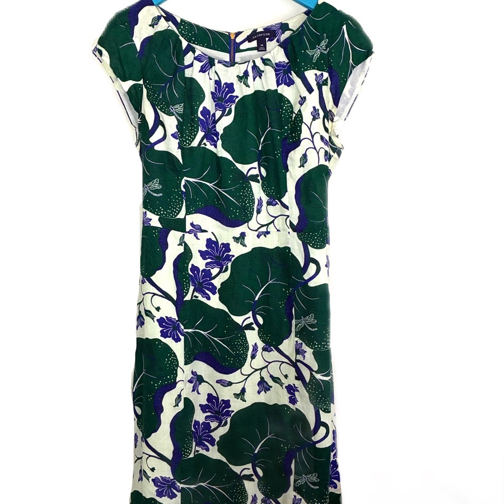 Lands' End Green and Purple Floral Midi Dress
